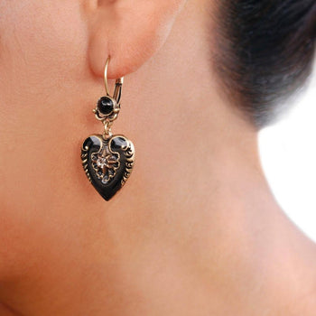 Black Enamel Hearts Earrings E1066 - Sweet Romance Wholesale