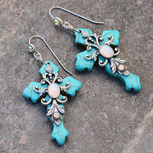 Load image into Gallery viewer, Turquoise Crosses Earrings E1098