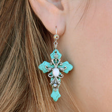 Load image into Gallery viewer, Turquoise Crosses Earrings E1098