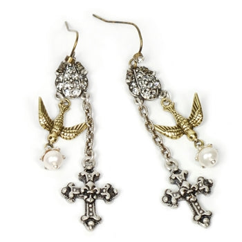 Cross & Holy Spirit Bird Earrings E1122