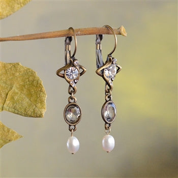 Crystal & Pearl Nouveau Drop Earrings