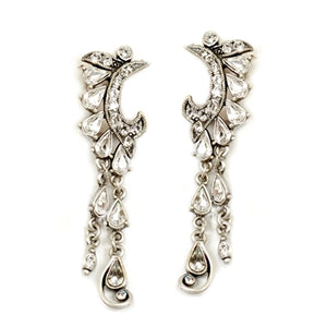 Crystal Crescent Silver Earrings