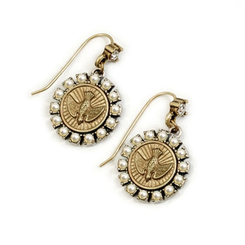 Holy Spirit Pearl Bird Coin Earrings