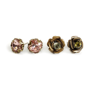 Crystal Cushion & Roses Earring Set E1181