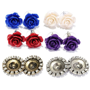 Interchangeable Carved Roses Earrings Set E1211