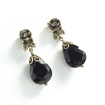 Crystal Rose Earrings - Jet