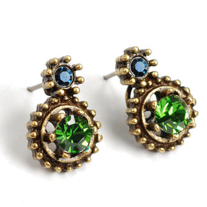 Double Stone Crystal Stud Earrings E1247 - BG - Blue / Green