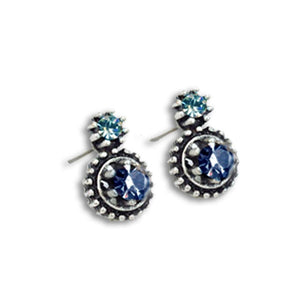 Double Stone Crystal Stud Earrings - SB - Sapphire Blue