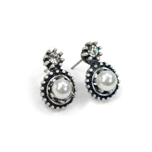 Load image into Gallery viewer, Double Stone Crystal Stud Earrings E1247 - SP - Silver Pearl