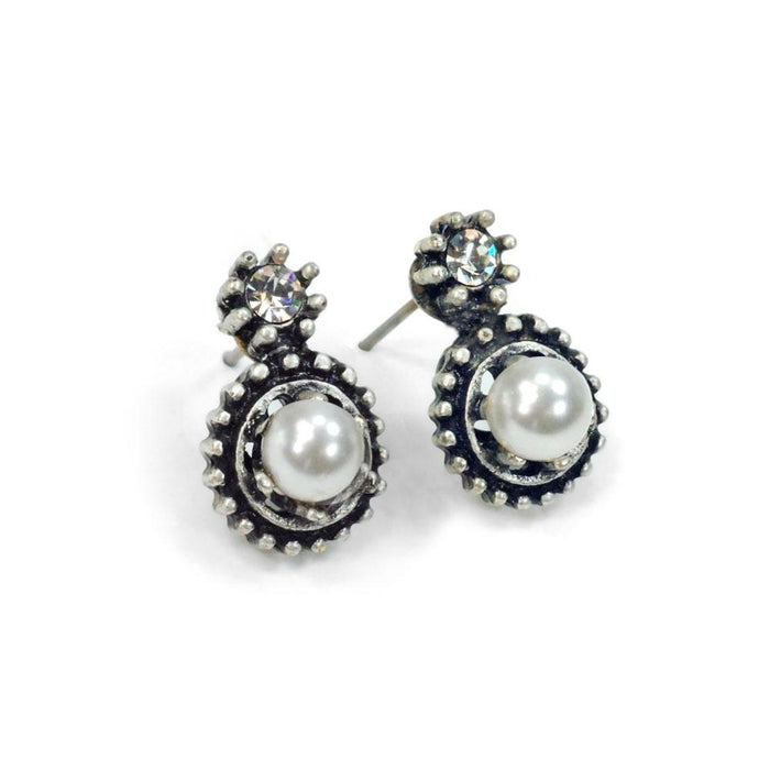 Double Stone Crystal Stud Earrings E1247 - SP - Silver Pearl