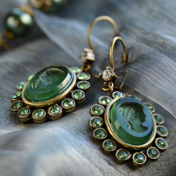 Forest Green Intaglio Earrings E1268