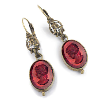 Faceted Glass Intaglio Dangle Earrings E1276 - sweetromanceonlinejewelry