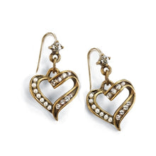 Load image into Gallery viewer, Crystal and Pearl Heart Earrings