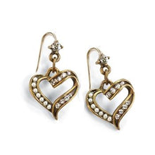 Load image into Gallery viewer, Crystal and Pearl Heart Earrings E1325 - sweetromanceonlinejewelry