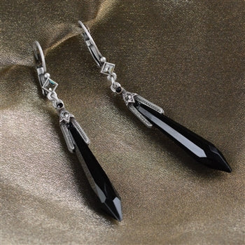 Art Deco Vintage Black Jet Prism Crystal Drop Earrings