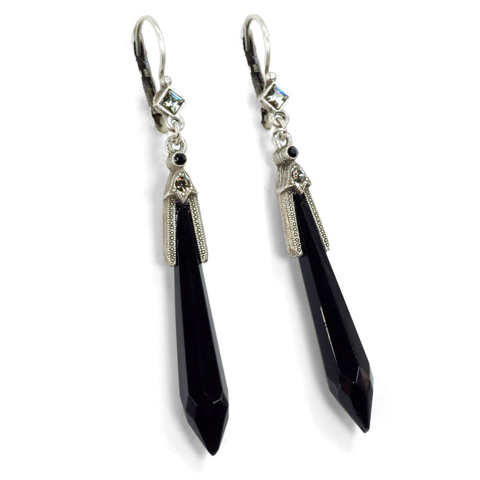 Art Deco Vintage Black Jet Prism Crystal Drop Earrings E1334