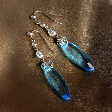 Vintage 1930s Blue Glass Ellipse Earrings E1335