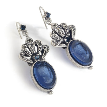 Crystal Fan Oval Intaglio Earrings E1374 - sweetromanceonlinejewelry