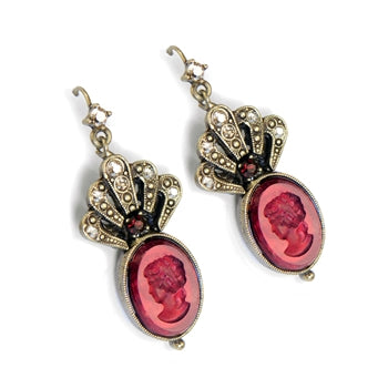 Crystal Fan Oval Intaglio Earrings E1374 - sweetromanceonlinejewelry