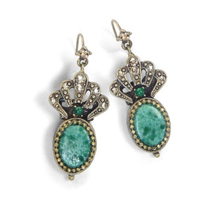 Crystal Fan Oval Intaglio Earrings E1374 - sweetromanceonlinejewelry