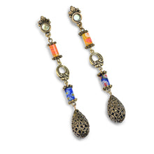 Load image into Gallery viewer, Long Millefiori Vintage Earrings E1380