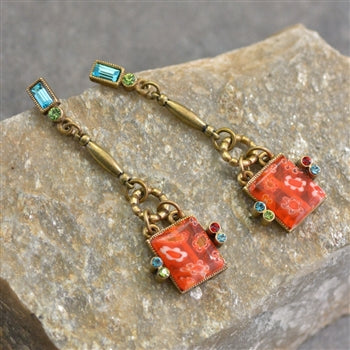 Millefiori Glass Square Drop Earrings E1384