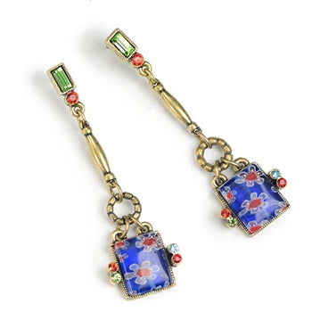 Millefiori Glass Square Drop Earrings E1384 - sweetromanceonlinejewelry