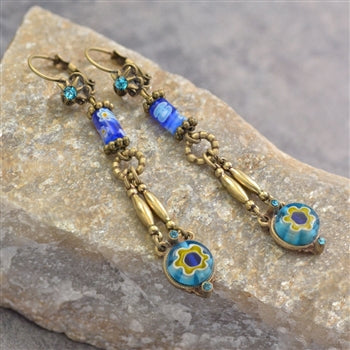 Millefiori Glass Round Drop Earrings E1385