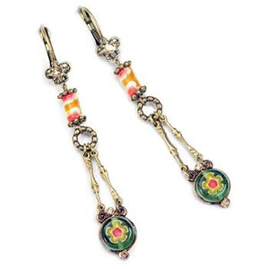 Millefiori Glass Round Drop Earrings E1385 - sweetromanceonlinejewelry