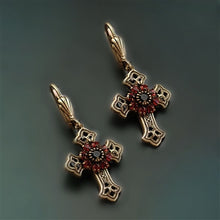 Load image into Gallery viewer, Victorian Black Cross Earrings E1443