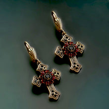 Load image into Gallery viewer, Victorian Black Cross Necklace &amp; Earrings SET
