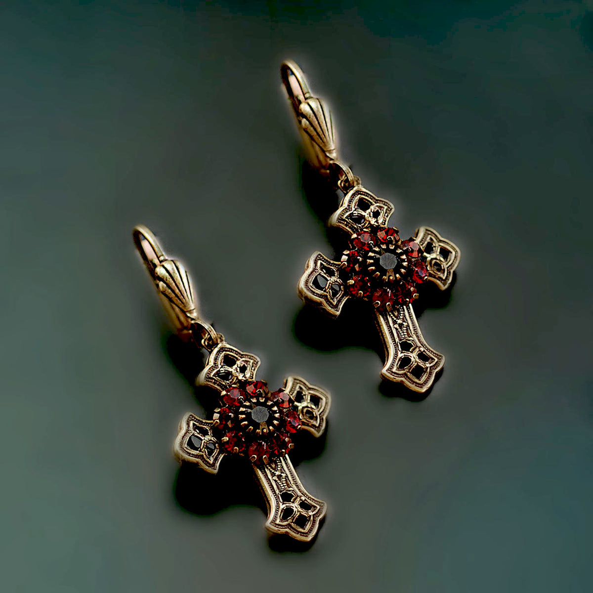 Victorian Black Cross Necklace & Earrings SET