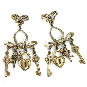 Padlock, Key and Cherub Charm Earrings E156