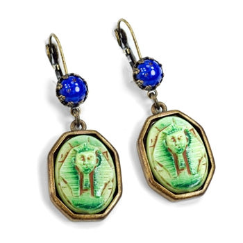 Art Deco Egyptian Pharaoh Vintage Czech Glass Earrings E306 - sweetromanceonlinejewelry