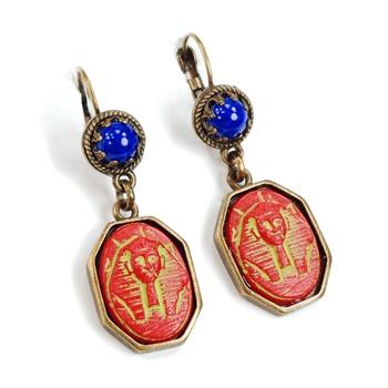 Art Deco Egyptian Pharaoh Vintage Czech Glass Earrings E306 - sweetromanceonlinejewelry