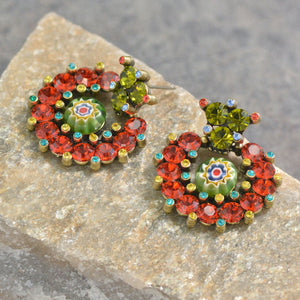 Crystal Caterpillar and Millefiori Glass Statement Earrings E501-BZ