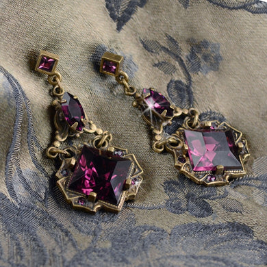 Art Deco Emerald Amethyst Vintage Squares Earrings E540-AM