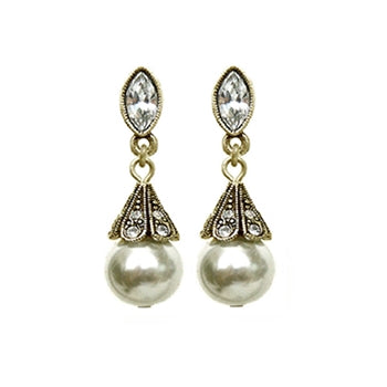 Art Deco Vintage Pearl Wedding Earrings E541 - sweetromanceonlinejewelry