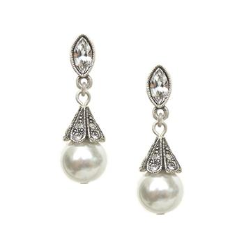 Art Deco Vintage Pearl Wedding Earrings E541 - sweetromanceonlinejewelry