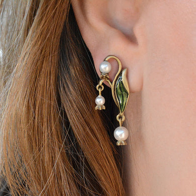 Lily of the Valley Art Nouveau Pearl Flower Wedding Earrings E586