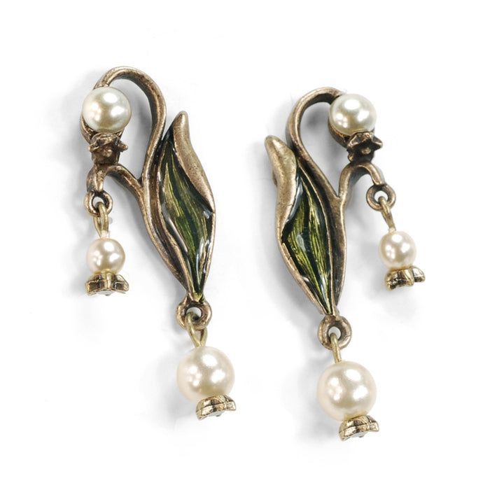 Lily of the Valley Art Nouveau Pearl Flower Wedding Earrings E586