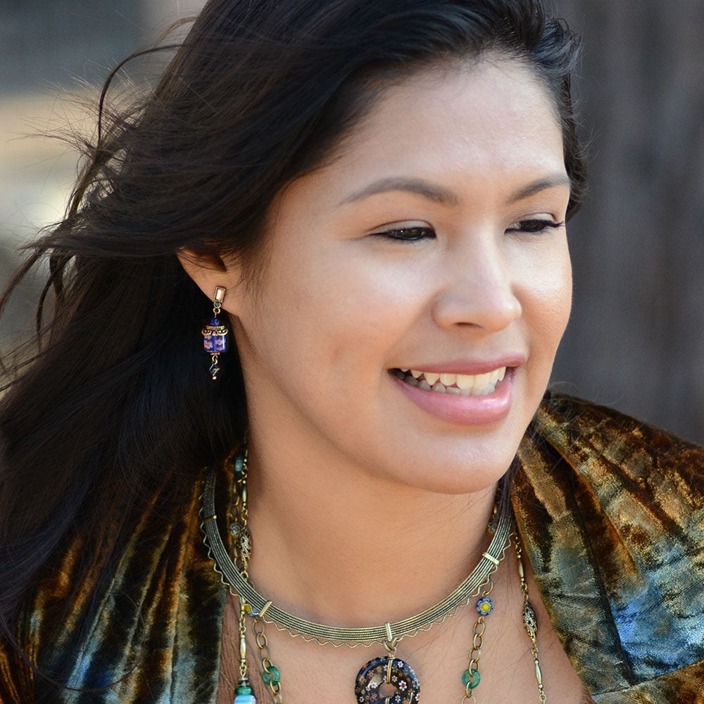 Millefiori Glass Candy Square Deco Earrings E720 Sweet Romance Sweet Romance Jewelry