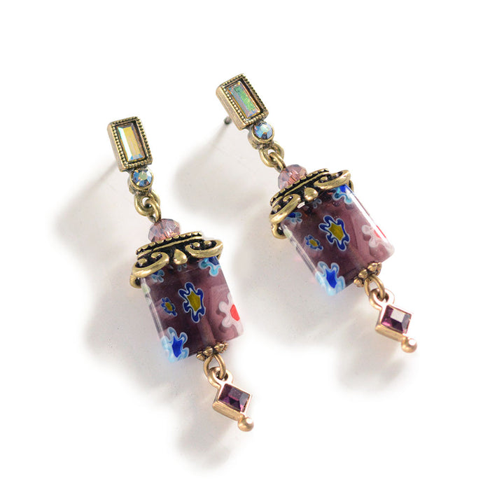 Millefiori Glass Candy Square Deco Earrings E720