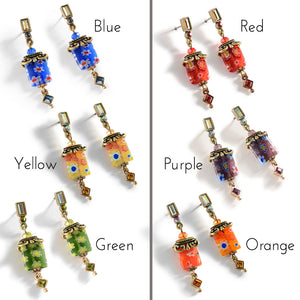 Millefiori Glass Candy Square Deco Earrings E720