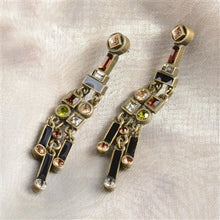 Load image into Gallery viewer, Art Deco Crystal Enamel Fringe Earrings