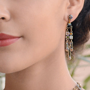 Art Deco Crystal Enamel Fringe Earrings