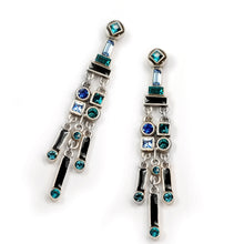 Load image into Gallery viewer, Art Deco Crystal Enamel Fringe Earrings - BL - Blue