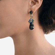Load image into Gallery viewer, Art Deco Jet Drop Czech Flower Earrings and Necklace