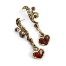 Load image into Gallery viewer, Vintage Garnet Heart Earrings E947