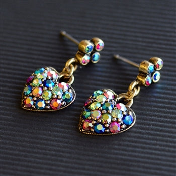 Multi Aurora Crystal Heart Earrings E975